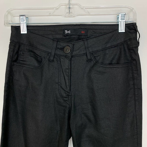 3x1 NYC W2 Split Bell‎ Flare Crop Pant Jeans Coated Black Stretch Denim Size 24 - Picture 4 of 8